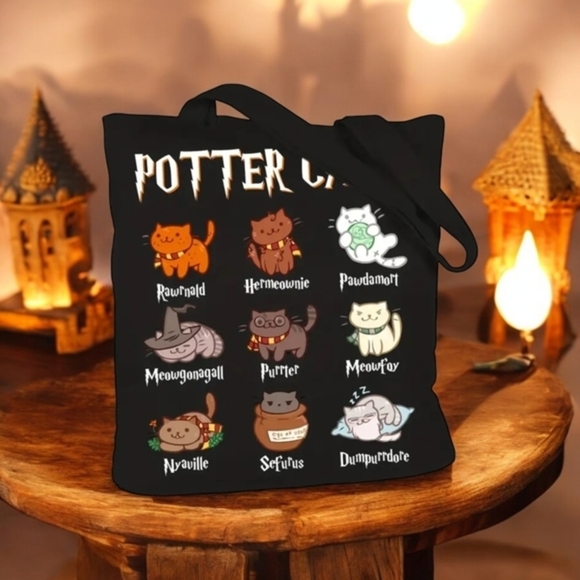 NEW Harry Potter Magic Cats Canvas Shoulder Tote Bag 13 x 15‎ - Picture 1 of 3